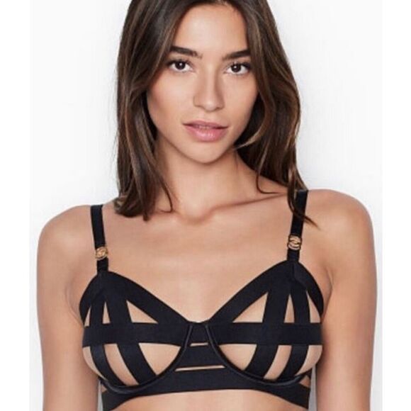 Victoria’s Secret Black 32DDD Luxe Unlined Balconet Cut Out Bra - Picture 1 of 8